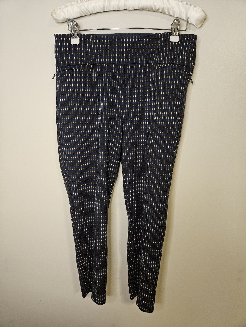 Betabrand Women's Navy Patterned Slim Pants Skinny Petite Business Casual